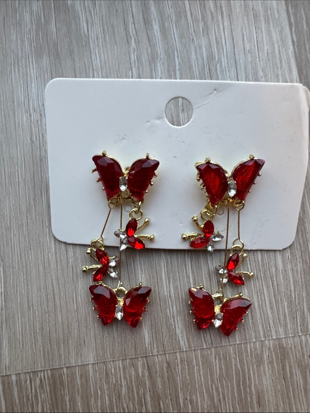 Red Butterfly Gemstone Drop Earrings NEW 🏷️